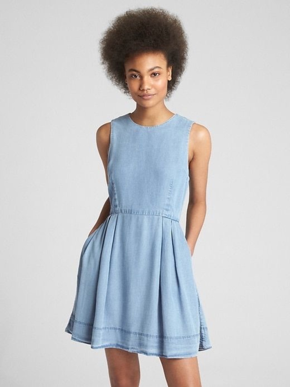 GAP Light Blue Sleeveless Denim Tencel Dress